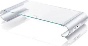 j5create Monitor Stand with 3-port USB 3.0 HUB JUT325 | Aluminium Legs and Clear Tempered Glass Monitor Riser | Compatible with iMac/Windows/Chrome/Linux Laptop, Macbook