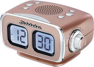 Studebaker Large Display LCD AM/FM Retro Clock Radio USB Bluetooth Aux-in Bedroom Kitchen Counter Small Footprint SB3500 (Rose Gold)