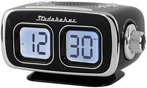 Studebaker Large Display LCD AM/FM Retro Clock Radio USB Bluetooth Aux-in Bedroom Kitchen Counter Small Footprint SB3500 (Black)