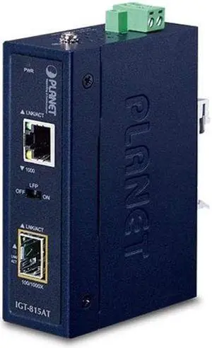 Planet IGT-815AT Industrial Compact 100/1000BASE-X to 10/100/1000BASE-T Media Converter
