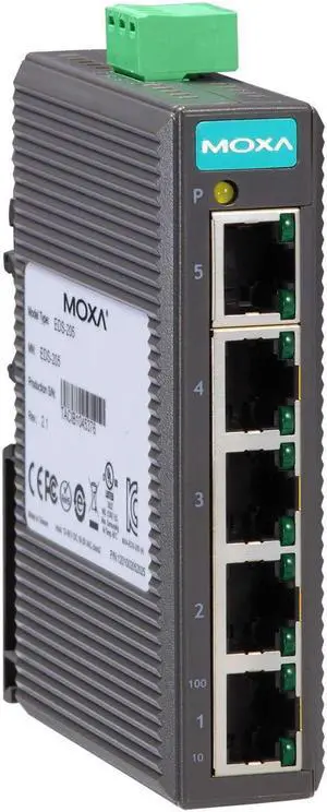 EDS-205 - Moxa 5 Port Entry Level unmanaged Ethernet Switch w/(5) 10/100BTX Ports (Plastic housing) (Power Supply not Included).