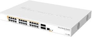 Mikrotik CRS328-24P-4S+RM 24 port Gigabit Ethernet router/switch with four 10Gbps SFP+ ports in 1U rackmount case, Dual Boot and PoE output, 500W