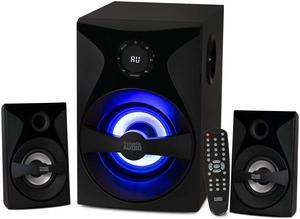 Acoustic Audio by Goldwood Bluetooth 2.1 Surround Sound System with LED Light Display, FM Tuner, USB/SD Card Inputs - Multimedia PC Speaker Set with Subwoofer, Includes Remote Control - AA2400 Black