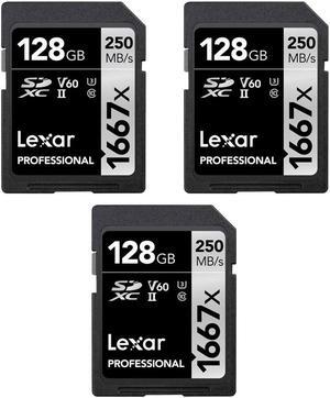 Lexar LSD128CBNA1667 Professional SDHC/SDXC 1667x UHS-II 128GB Memory Card (3-Pack)