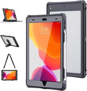ShellBox Case iPad 10.2 9th /8th/7th Generation Waterproof Case, Full-Body Heavy Duty Shockproof Protective Cover Built-in Screen Protector with Shoulder Strap for iPad 10.2 2021/2020/2019 (Black)