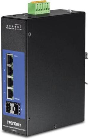 TRENDnet, 6-Port Industrial Gigabit L2 Managed DIN-Rail Switch, 4 X Gigabit Ports, 2 X SFP Slots, DIN-Rail Mount, IP30, Vlan, Qos, Lacp, STP/Rstp, Bandwidth Management, Lifetime Protection, TI-G642i