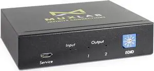 MuxLab 1x2 HDMI Splitter | 1 in 2 Out| 4K@60HZ | 4:4:4 | HDR | HDMI 2.0 | HDCP 2.2 | TrueHD | Dolby Atmos | DTS:X | Use with 4K HDR Monitor for boardroom, Auditorium, Gaming, Digital Signage