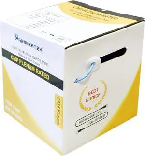 Premiertek 23AWG 0.57mm Bare Copper Foil F/UTP CAT6 1000FT Plenum CMP Cable LS0H Blue (with Inner Drum)