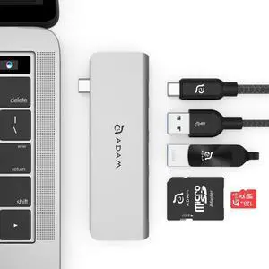 ADAM elements CASA Hub 5E - Universal 5-in1 Card Reader USB-C Hub - SD + MicroSD High Speed Writes and Reads, Fast Charging 60W USB-C PD 3.0, Ultimate 3.1 USB Data Transfer - Grey