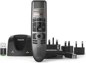 PHILIPS SMP4000/00 SpeechMike Premium Air Wireless Dictation Microphone with Push Button Design and ACC4100/00 AirBridge Wireless Receiver for SpeechOne and SpeechMike Premium Air