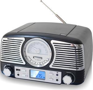 TechPlay QT62BT Black, Retro Design Compact Stereo CD, with AM/FM Rotary knob, Wireless Bluetooth Reception, and USB Port. with AUX in and Headphone Jack (Black)