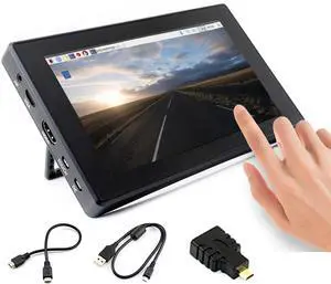 7inch HDMI LCD (H) (with case) Capacitive Touch Screen 1024x600 IPS Display Monitor Compatible with Raspberry Pi 5/4B/3B+/3B/Pi Zero W/Zero 2W/Pico/Pico W/Pico 2/Pico 2WJetson Nano/Win10/8/7