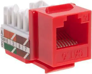 cctv_4less Cat6 45deg Angled Keystone Ethernet Wall Jack Punch Down UTP 45-Degree (Easier Termination Than 90-Degree), RJ45 Slim Profile Speed Termination Red Pack of 50