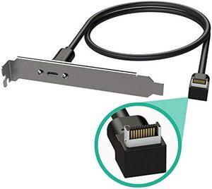 LINKUP - USB 3.2 Gen 2x2 20Gbps USB-C Type Internal Panel Cable Mount Motherboard Header Extension Adapter|20-Pin A-Key Male with Cover to USB-C Female Connector with PCI Bracket - Right Angle - 100cm