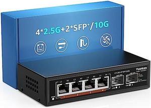 6 Port 2.5G Umanaged Ethernet Switch, 4 x 2.5G Base-T Ports, 2 x 10G SFP, Compatible with 100/1000/2500Mbps, Metal Fanless, Desktop/Wall Mount YuanLey 2.5Gbe Network Switch for Wireless AP, NAS, PC