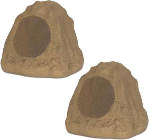 Theater Solutions 2R6S Outdoor Sandstone 6.5" Rock 2 Speaker Set for Deck Pool Spa Yard Garden