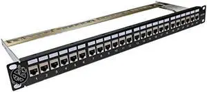 Electriduct 24-Port CAT6A FTP Shielded 1U Patch Panel 19-Inch Loaded w/Tool-Less Keystone Jacks Rackmount or Wallmount