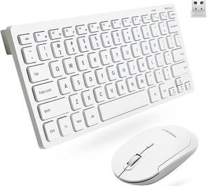 Macally Small Wireless Keyboard and Mouse Combo - Essential Work Duo - 2.4G White Keyboard and Mouse Wireless - 78 Key Quiet Cordless Mouse and Keyboard Combo with Mini Body and Quiet Click - White