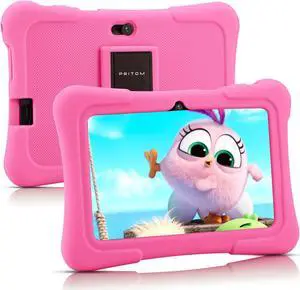 PRITOM 7 inch Kids Tablet, Quad Core Android 10, 32 GB ROM, WiFi, Bluetooth, Dual Camera, Educationl, Games, Parental Control, Kids Software Pre-Installed with Kids-Tablet Case (Light Pink)
