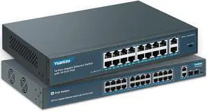 YuanLey 18 Port Gigabit PoE Switch Bundle with 24 Port Gigabit Ethernet PoE Switch, 250W/40W 802.3af/at, Metal Desktop/Rackmount, Unmanaged Plug and Play Network Switch