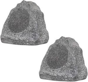 Theater Solutions 2R6G Outdoor Granite 6.5" Rock 2 Speaker Set for Deck Pool Spa Yard Garden, Granite Grey