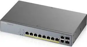 Zyxel 8-port Gigabit Smart Managed PoE+ Switch with 130 Watt Budget and 2 Gigabit Copper Ports + 2 SFP with Nebula Cloud Managment, Long Range PoE Switch [GS1350-12HP]