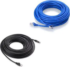 Cable Matters Snagless Long Cat6A (SSTP, SFTP) Shielded Ethernet Cable in Blue 50 ft & Snagless Long Cat6 Ethernet Cable in Black 50 ft