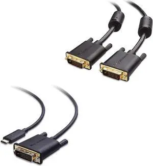 Cable Matters 10 Foot DVI to DVI Cable with Ferrites (DVI Dual Link Cable, DVI D Cable) & 6 Foot USB C to DVI Cable