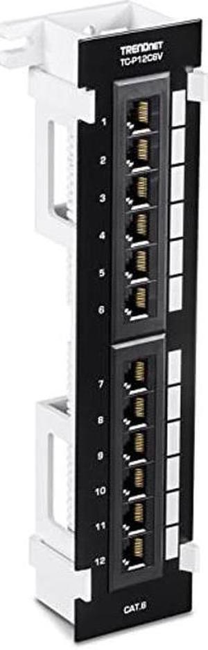 TRENDnet 12-Port Cat6 Unshielded Patch Panel,TC-P12C6V, Wall Mount,Included 89D Bracket,Vertical or Horizontal Installation, Compatible w/ Cat5e & Cat6 RJ45 Cabling, 110 IDC Type Terminal Blocks Black
