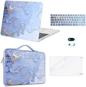 MOSISO Compatible with MacBook Pro 13 inch Case 2023-2016 M2 M1 A2338 A2251 A2289 A2159 A1989 A1708 A1706, Plastic Watercolor Marble Hard Case&Bag&Keyboard Skin&Webcam Cover&Screen Protector, Blue