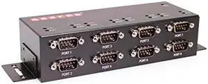 Industrial 8-Port USB to Serial Adapter DB9 RS-232 with FTDI Chipset, RX/TX LED Indicators, DIN Rail Mount Bracket, & Surface Mounting Brackets Windows 11, 10, 8, 7 OS Support USB-A Cable Included