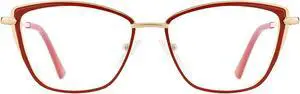 TIJN Stylish Cateye Metal Blue Light Blocking Glasses Lightweight Eyeglasses for Women Men(Ginevra)