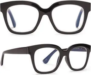 DIFF Reading glasses for Women, Lightweight Oversized Readers Ava 1.5 designer blue light glasses with magnification, Black
