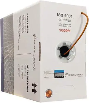 TSCables | Cat6 Plenum (CMP) 1000ft Cable, 23AWG | 100% Solid Bare Copper | 550MHz, PoE++ (4PPoE) | Unshielded Twisted Pair (UTP) Bulk Ethernet Cable, Available in 10 Colors (Orange, 1000ft)