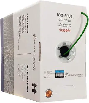 TSCables | Cat6 Plenum (CMP) 1000ft Cable, 23AWG | 100% Solid Bare Copper | 550MHz, PoE++ (4PPoE) | Unshielded Twisted Pair (UTP) Bulk Ethernet Cable, Available in 10 Colors (Green, 1000ft)