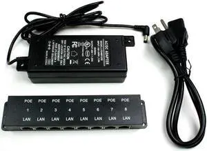 PoE Texas 8 Port Injector - 10/100 Passive Power Over Ethernet With 48V 60W UL Power Supply - 802.3af for VoIP Phones, WiFi Access Points, IP Cameras - Add to A Non-PoE Switch