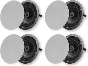Micca 8" 2-Way in Ceiling or Wall Round Speakers, 4 Pack, 8 Inch Woofer, 9.75" Cutout Diameter, Low Profile Rimless Design, for Indoor Rooms or Covered Outdoor Porches, White, Paintable