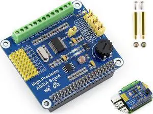 High-Precision AD/DA Expansion Board for Raspberry Pi 4B/3B+/3B/2B/Zero/W/Zero WH and Jetson Nano,Add High-Precision AD/DA Functions to Pi. Onboard ADS1256 8-CH 24bit ADC and DAC8532 2-CH 16bit DAC