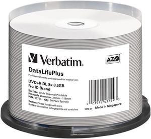 Verbatim DVD+R DL 8.5GB 8X DataLifePlus White Thermal Printable, Hub Printable - 50pk Spindle - 43754