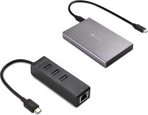Cable Matters Premium Aluminum 10Gbps Gen 2 USB C Hard Drive Enclosure for 2.5" SSD/HDD with USB-C and USB-A Cables - Thunderbolt 3 Port Compatible & 3 Port USB C Hub with Ethernet