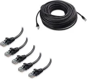 Cable Matters 100 Feet Snagless Long Cat6 Ethernet Cable (Cat6 Cable, Cat 6 Cable) in Black & 5-Pack 5 Feet Snagless Short Cat6 Ethernet Cable