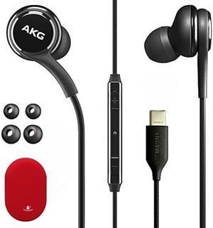 Original Samsung AKG Earbuds USB Type C in-Ear Earbud Headphones with Remote & Mic for Galaxy A53 5G, S22, S21 FE, S20 Ultra, Note 10, S10 Plus - Braided - Includes Rubber Pouch (AKG + Red Pouch)