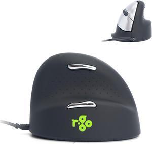R-Go HE Vertical Ergonomic Mouse, Break Software, Wired USB-C USB A Converter, Prevents Tennis Elbow/Mouse Arm RSI, Silent Click, 5 Buttons - for Windows/Mac/Android/Linux, Black/Silver