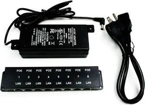 PoE Texas - 8 Port Passive Midspan Injector: Compatible with IEEE 802.3af Power Over Ethernet Devices including Phones Cameras Wifi Access Points and More - WS-POE-8-48v120w