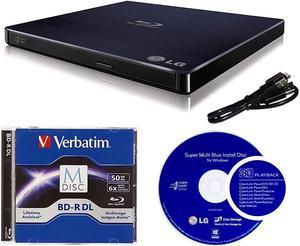 LG 6X WP50NB40 External Portable Blu-ray Burner in Retail Box Bundle with 50GB Verbatim M-Disc BD-R DL and Cyberlink Burning Software