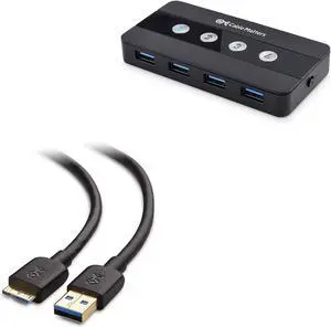 Cable Matters 4 Port USB 3.0 Switch Hub USB Sharing Switch for 4 Computers and USB Peripherals - Button or Wireless Remote Control Swapping & Micro USB 3.0 Cable