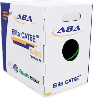 Elite Cat6 CMR Riser (CAT6e) Ethernet Cable 1000ft, 24AWG, Solid Bare Copper Wire, 600MHz, w/Spline(Noise Reducing Cross Separator), UL Certified, Bulk LAN Cable - Green