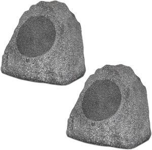 Theater Solutions 2R8G Outdoor Granite 8" Rock 2 Speaker Set for Deck Pool Spa Yard Garden, Granite Grey