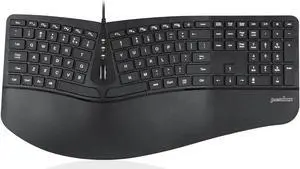 Perixx PERIBOARD-330B, Wired Ergonomic Keyboard with Adjustable Wrist Rest, Illuminated Keys, and Membrane Low Profile Keys, 2 Extra USB Ports, US English Layout