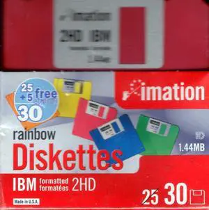 Imation 3 1/2" Bulk Diskettes, IBM(R) Format, DS/HD, Rainbow, Box of 30